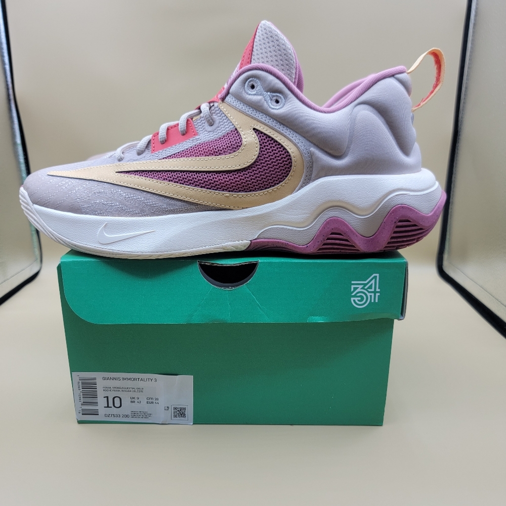 Nike Giannis Immortality 3 Mens Basketball Shoes Size 10 Fossil Stone Purple New